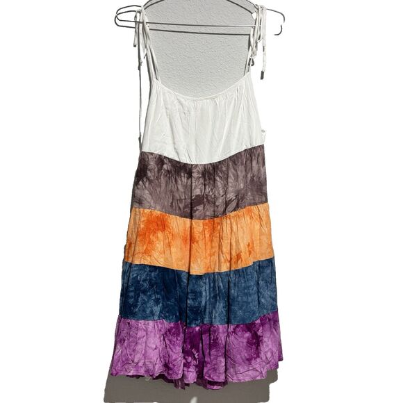 BiBi Color Blocked Tiered Dress Rainbow Ruffle NWT Adjustable straps Medium - Picture 2 of 8